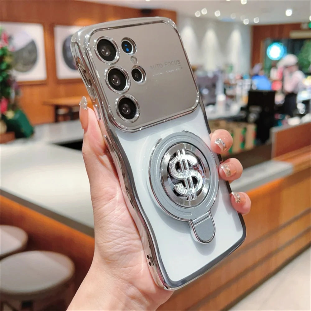 Electroplated money symbol rotating bracket phone case for Samsung