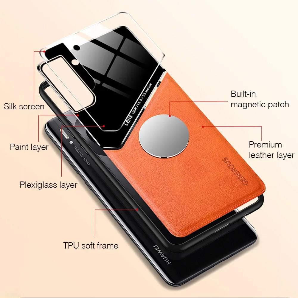 Leather magnetic holder phone case suitable for Samsung