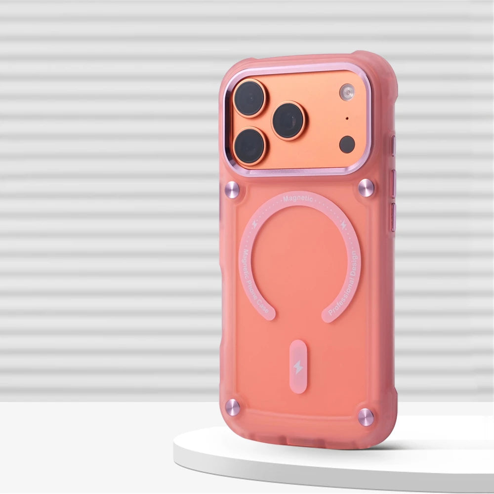 Matte Magnetic Frosted Translucent Anti-fall Case For iPhone Luxury Metal Button