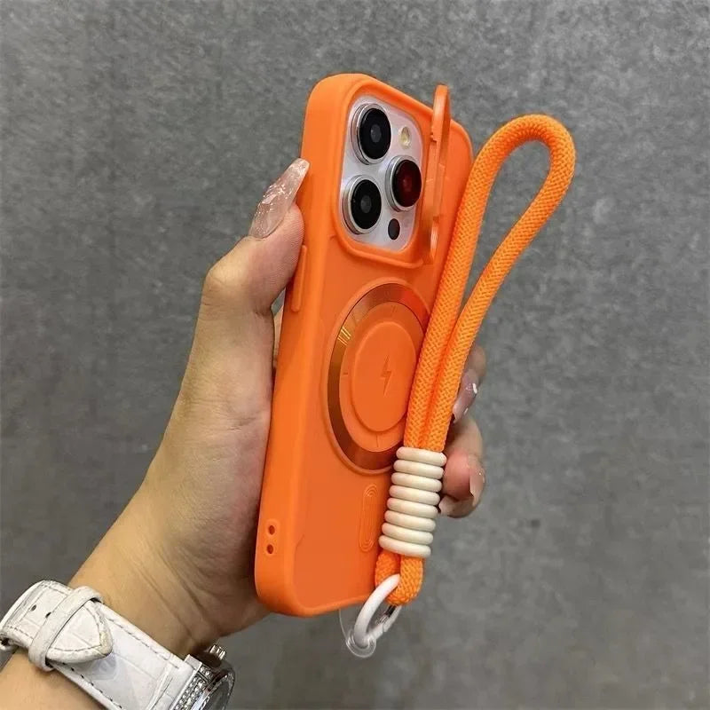 Luxury flip style lens holder hanging rope phone case for iPhone