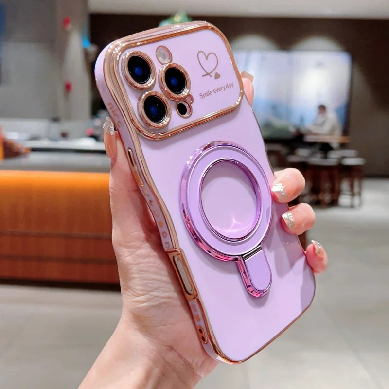 Wave Plating Side Love Heart Phone Case For iPhone