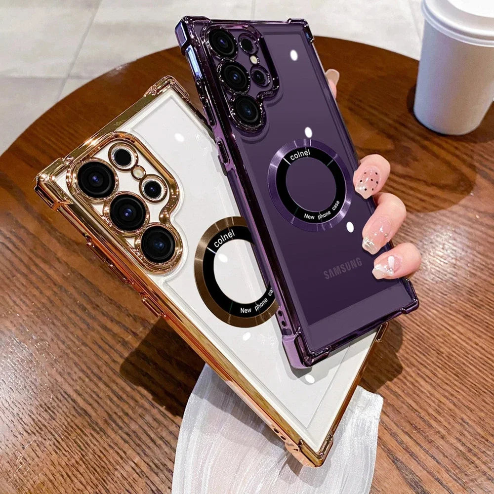 Luxury electroplated magnetic transparent phone case for Samsung