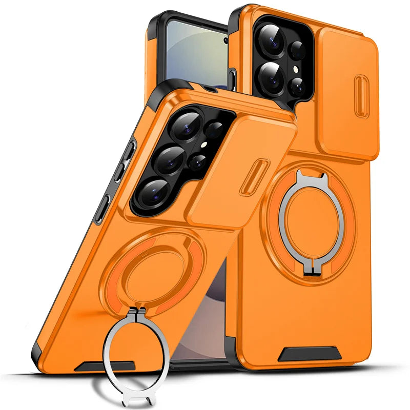 Samsung phone slider camera case with car magnetic mount and metal ring