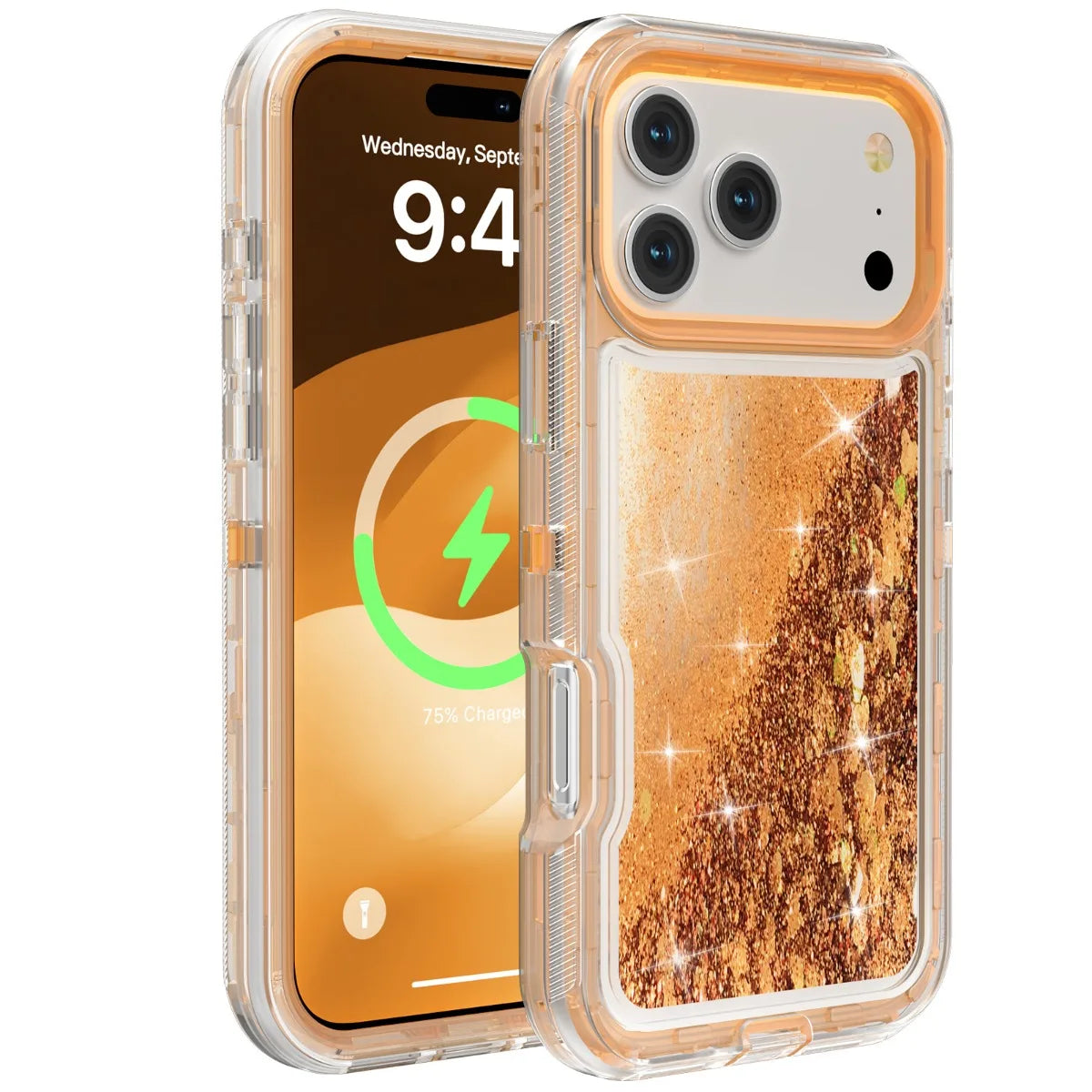 3 IN 1 OTT Heavy Duty Glitter Liquid Quicksand Box Phone Case For iPhone