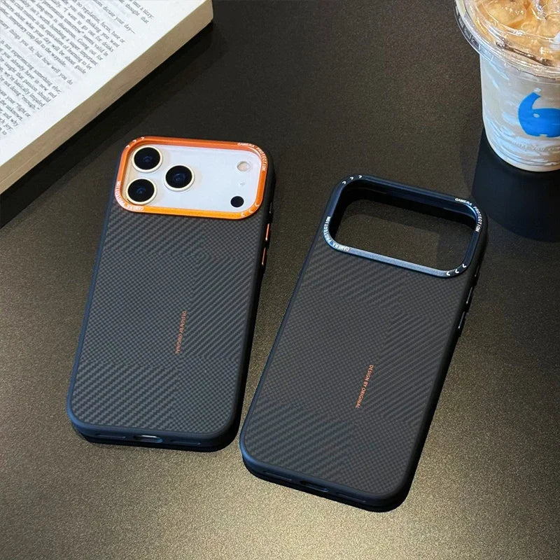Carbon Fiber Texture Silicone Case for iPhone Alloy Lens Protective