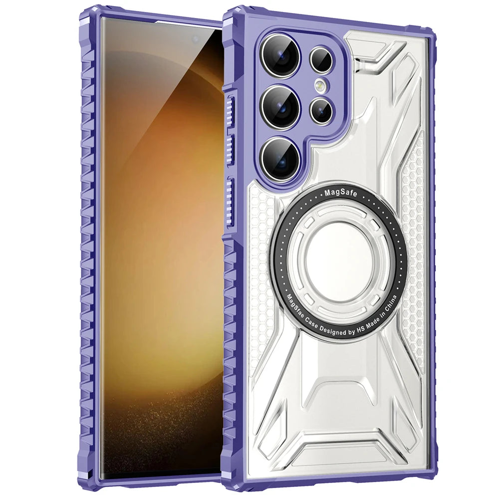 Transparent wireless charging armor phone case for Samsung