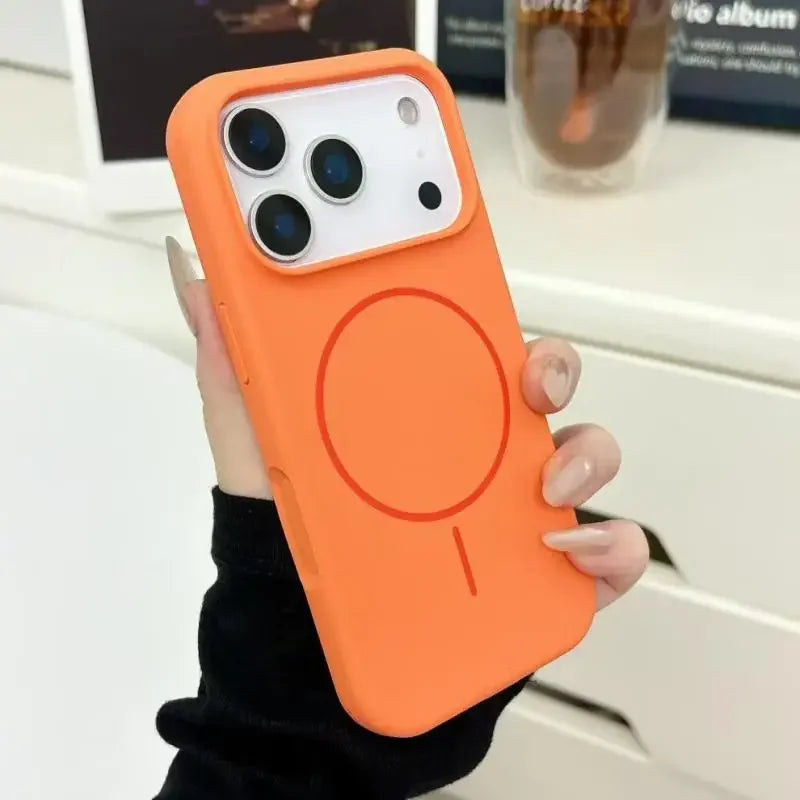 Popular solid color liquid silicone Magsafe phone case, compatible with iPhone.