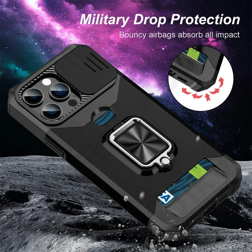 Camera Card Holder Slot Duty Wallet Protective Case For iPhone