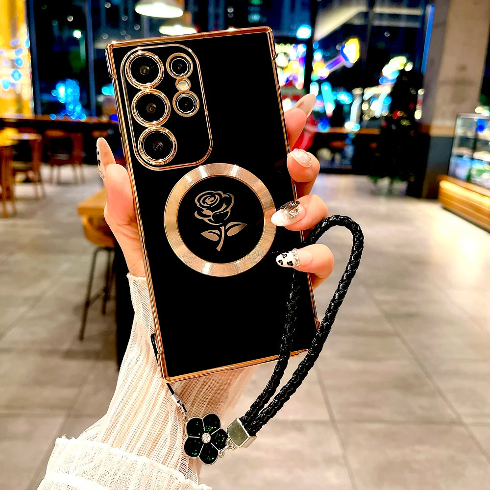 Plating Soft TPU Rose Case For Samsung For Lanyard Bracelet