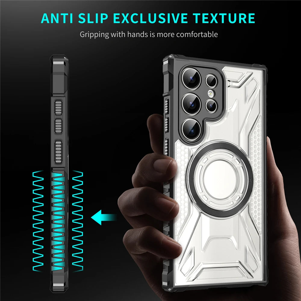 Transparent wireless charging armor phone case for Samsung