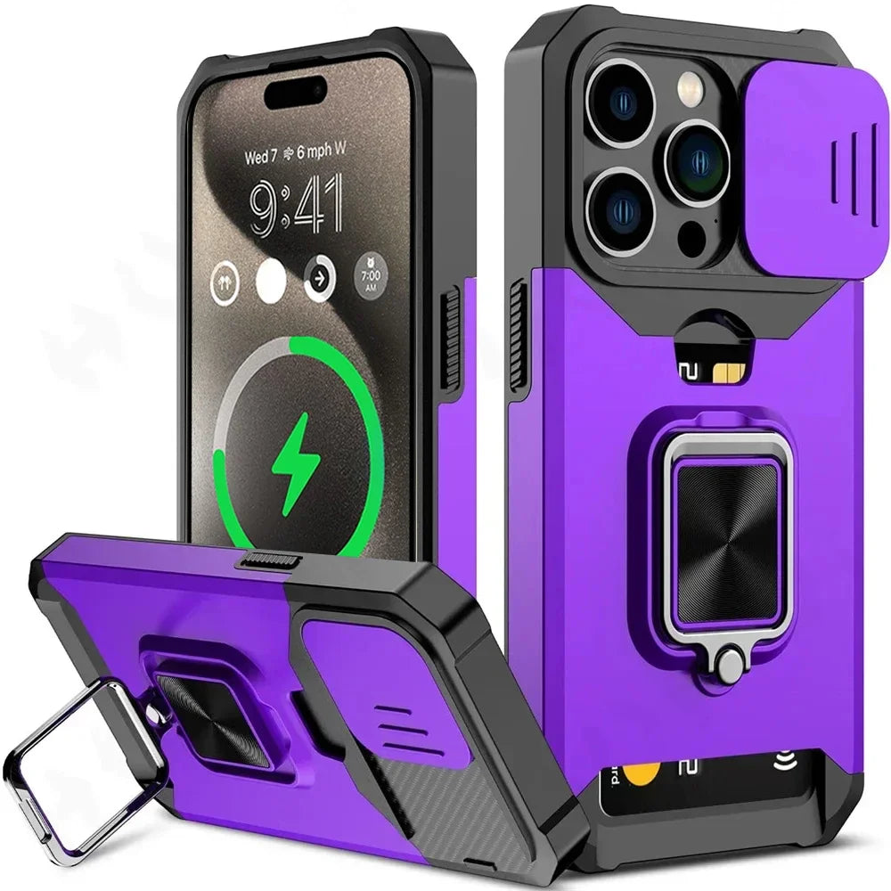 Camera Card Holder Slot Duty Wallet Protective Case For iPhone