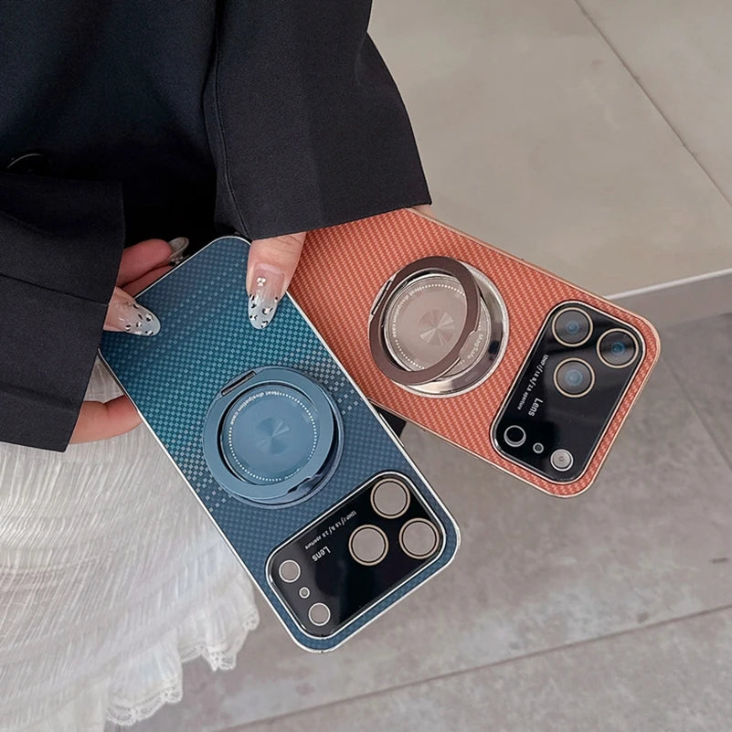 Soft Carbon Fiber Case For iPhone With Magsafe Magnetic Stand Holder