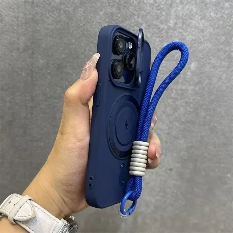 Luxury flip style lens holder hanging rope phone case for iPhone