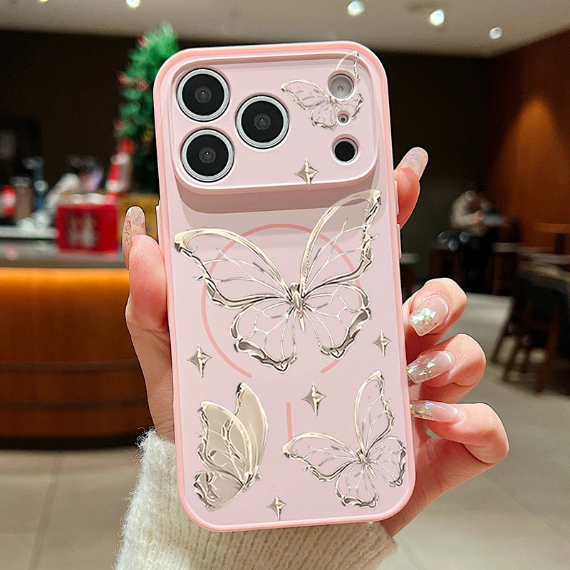 Gold Butterfly Pattern Magnetic Phone Case For iPhone