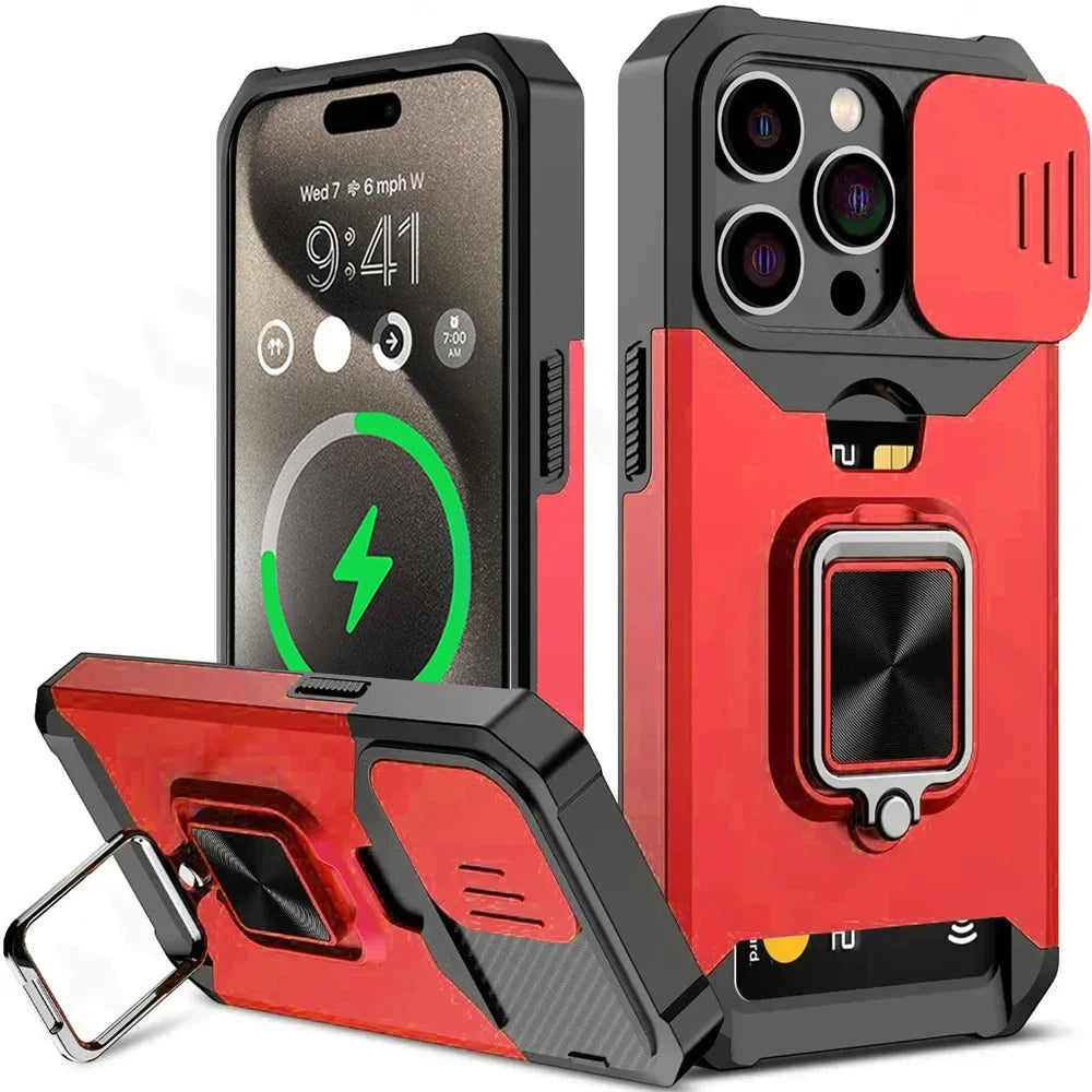 Camera Card Holder Slot Duty Wallet Protective Case For iPhone