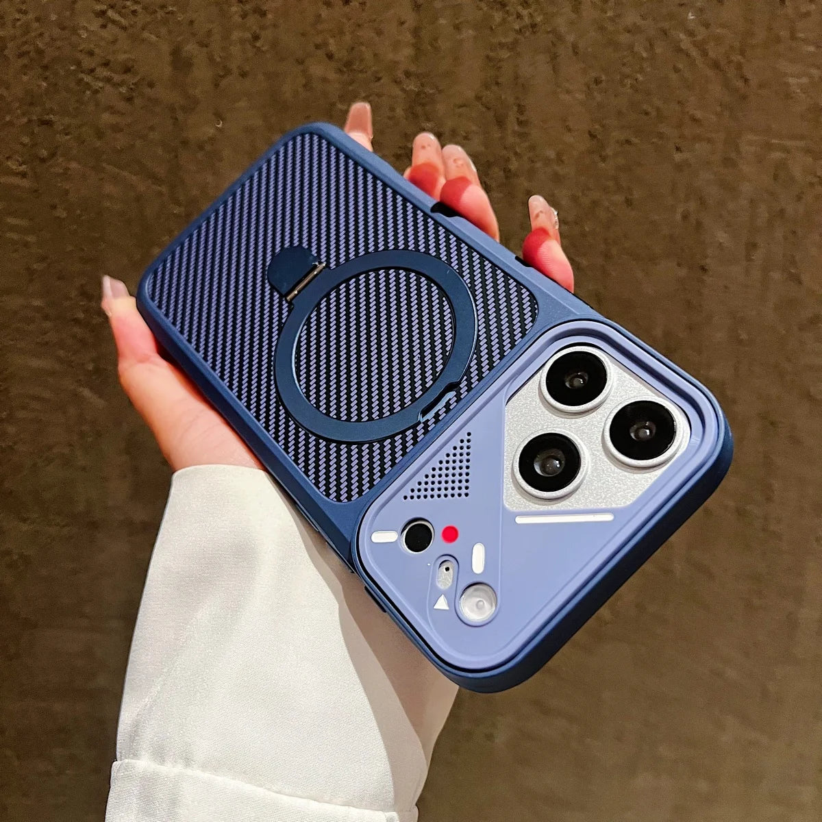 Plating Carbon Fiber Pattern Bracket For Magsafe Magnetic Case For iPhone