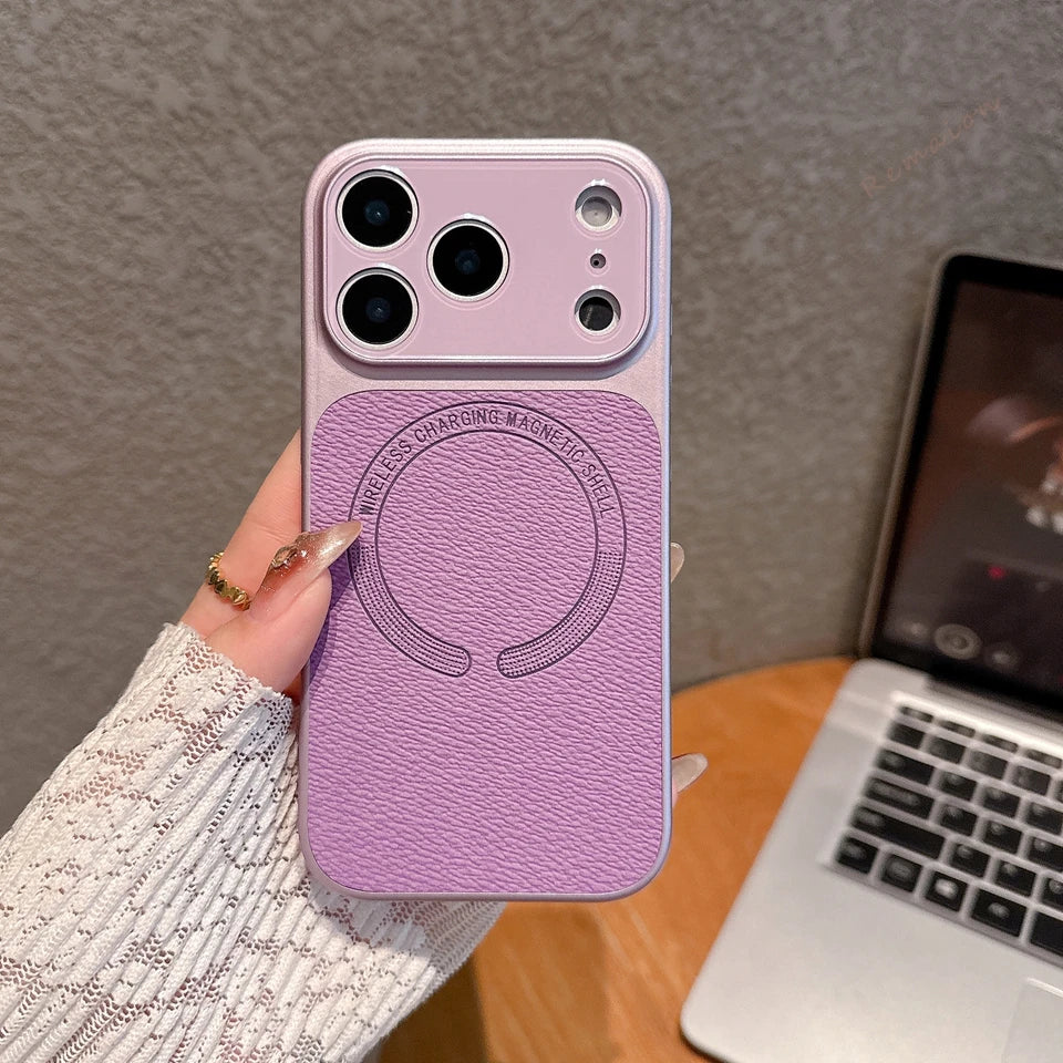 Lychee pattern leather magnetic phone case for iPhone