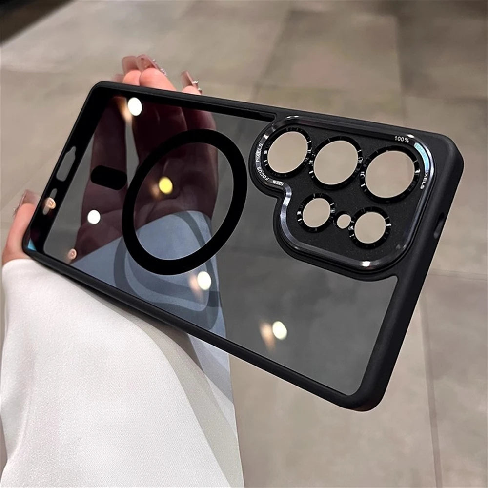 Magnetic Metal Lens Bumper Transparent Case For Samsung