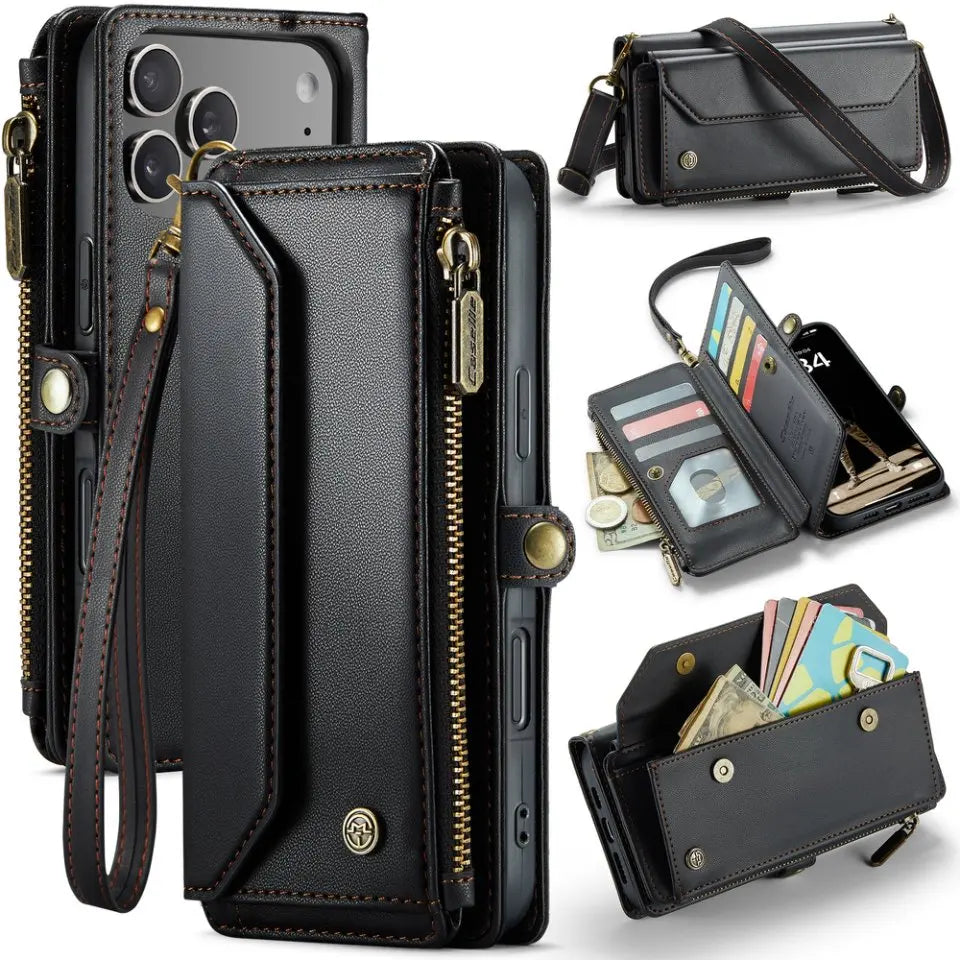 RFID Crossbody Zipper Wallet Book Coque For iPhone