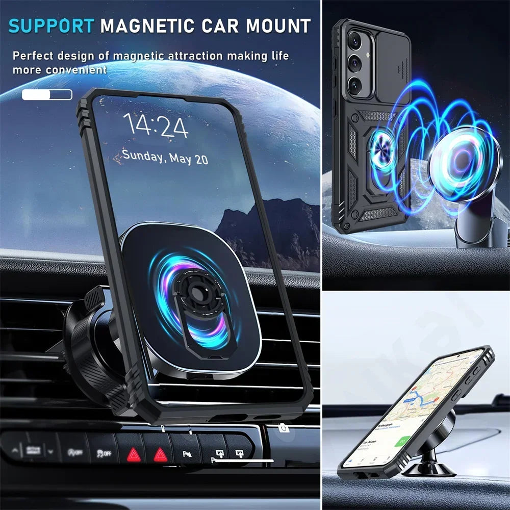 Sliding camera cover magnetic ring holder phone case suitable for Samsung