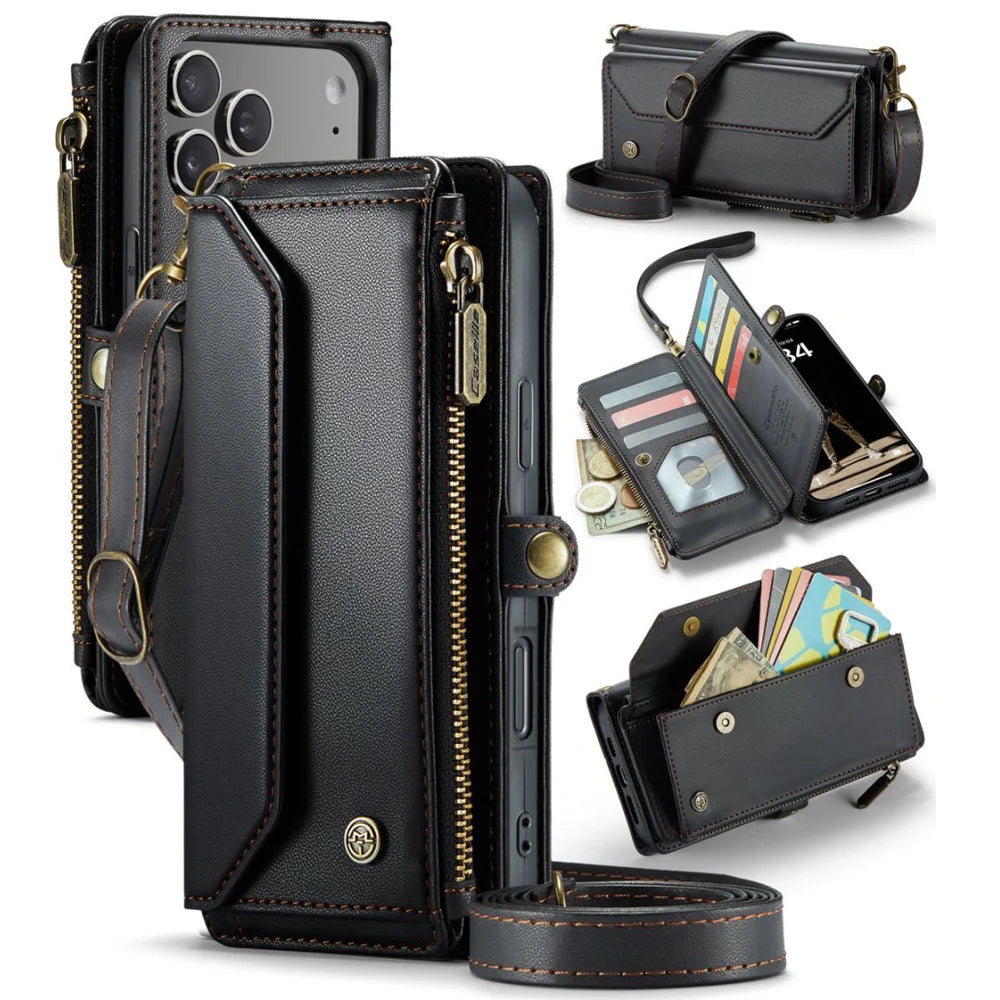 RFID Crossbody Zipper Wallet Book Coque For iPhone