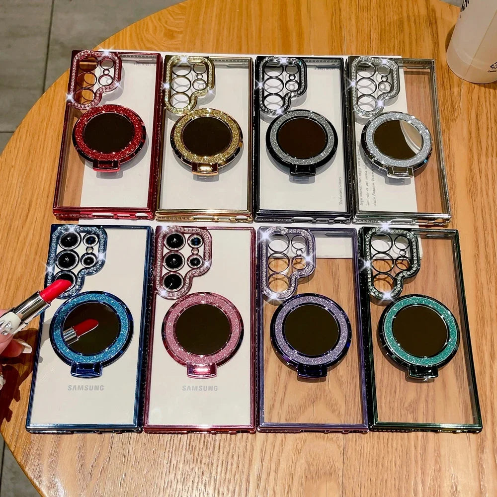 Luxury Diamond Plated Mirror Magnetic Bracket Suitable for Samsung