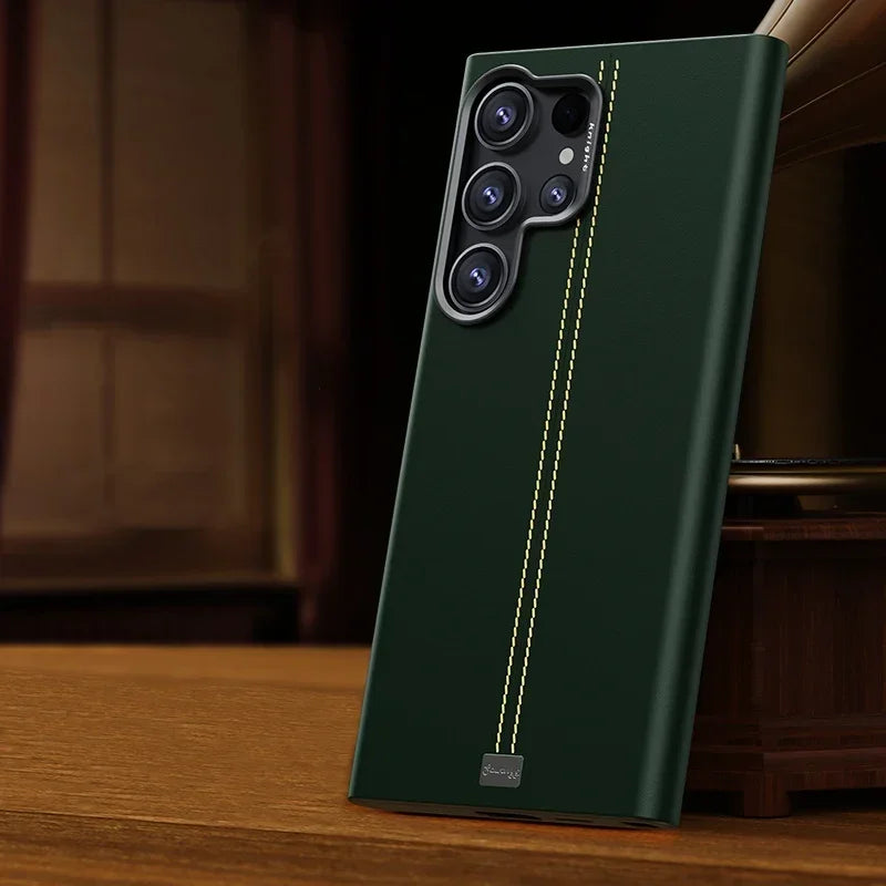 Solid Color Retro Leather Case for Samsung Matte Anti-Fingerprint Cover