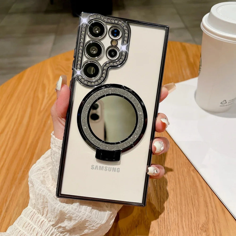 Luxury Diamond Plated Mirror Magnetic Bracket Suitable for Samsung