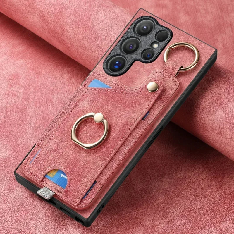 Leather magnetic wallet card insert phone case for Samsung