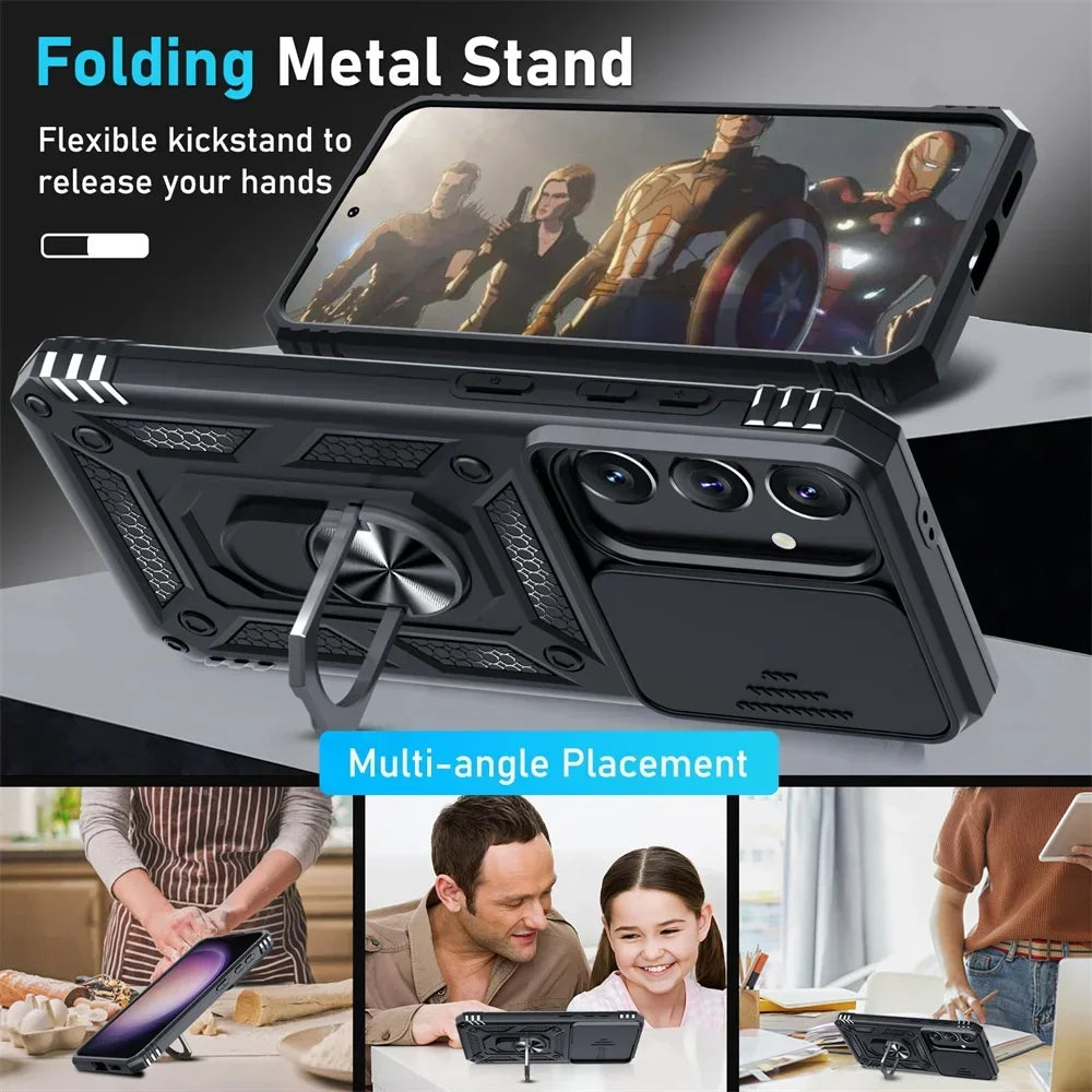 Sliding camera cover magnetic ring holder phone case suitable for Samsung