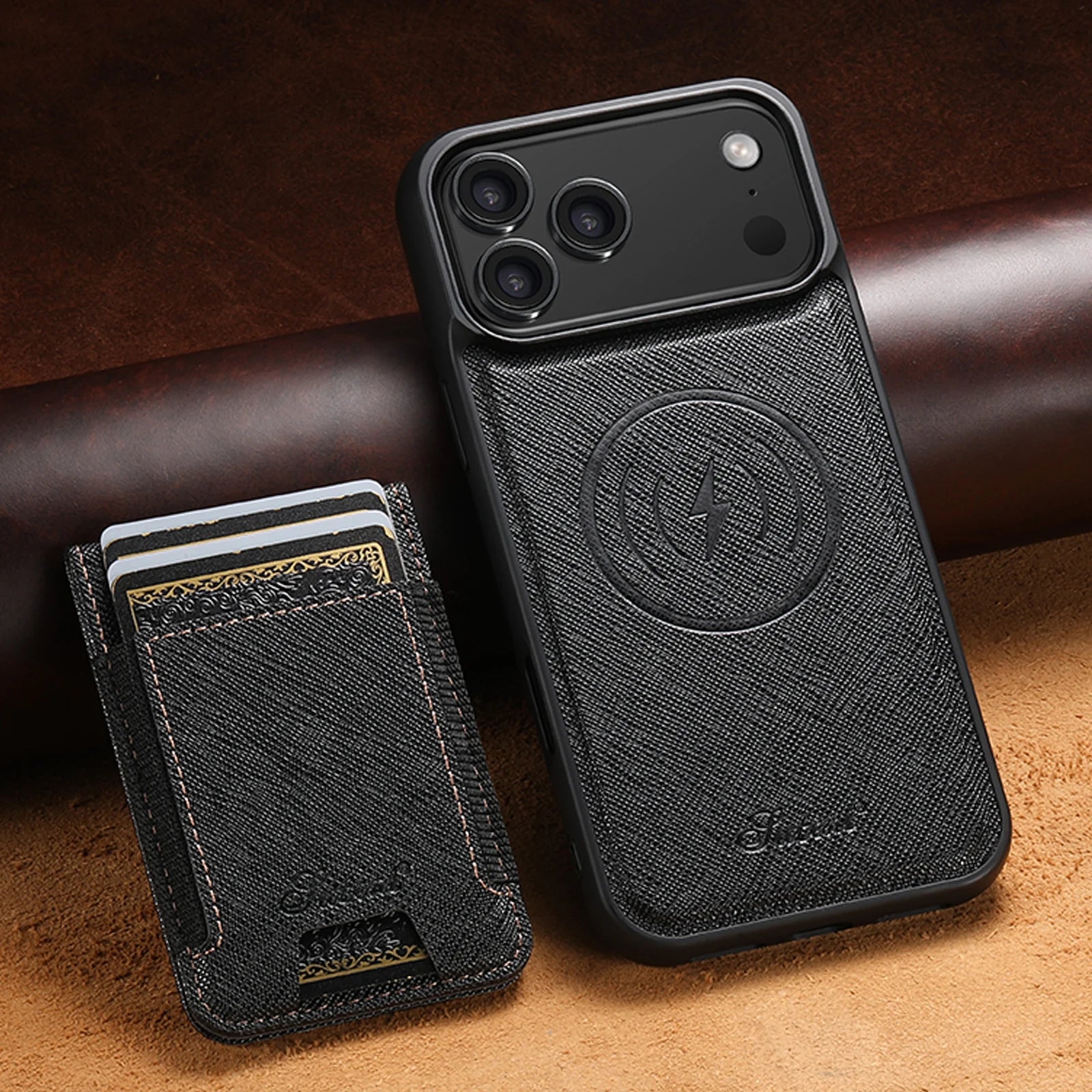 Vintage Distressed PU Leather Cover with Embossed Crest Detailing – Case for iPhone