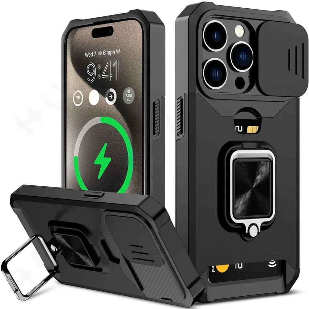 Camera Card Holder Slot Duty Wallet Protective Case For iPhone