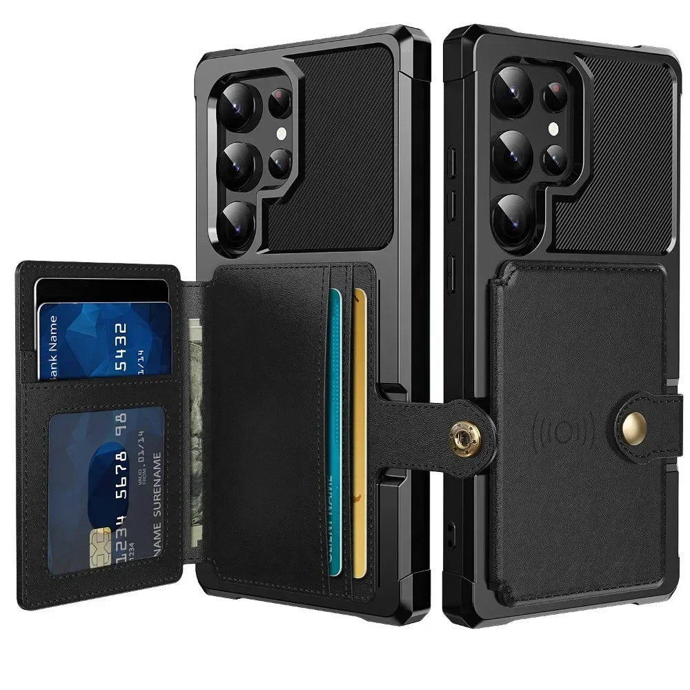 Card holder magnetic charging phone case suitable for Samsung