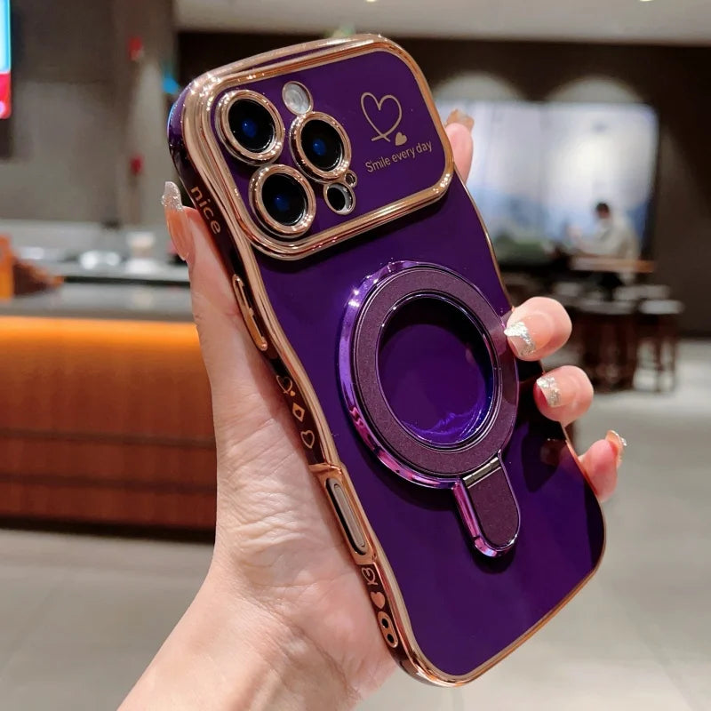Wave Plating Side Love Heart Phone Case For iPhone
