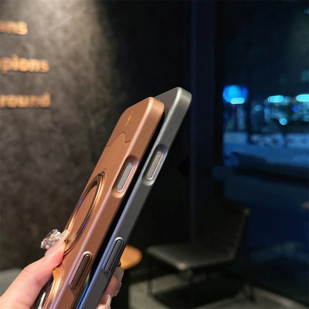 Metallic Color Stripe Magnetic Stand Phone Case For iPhone