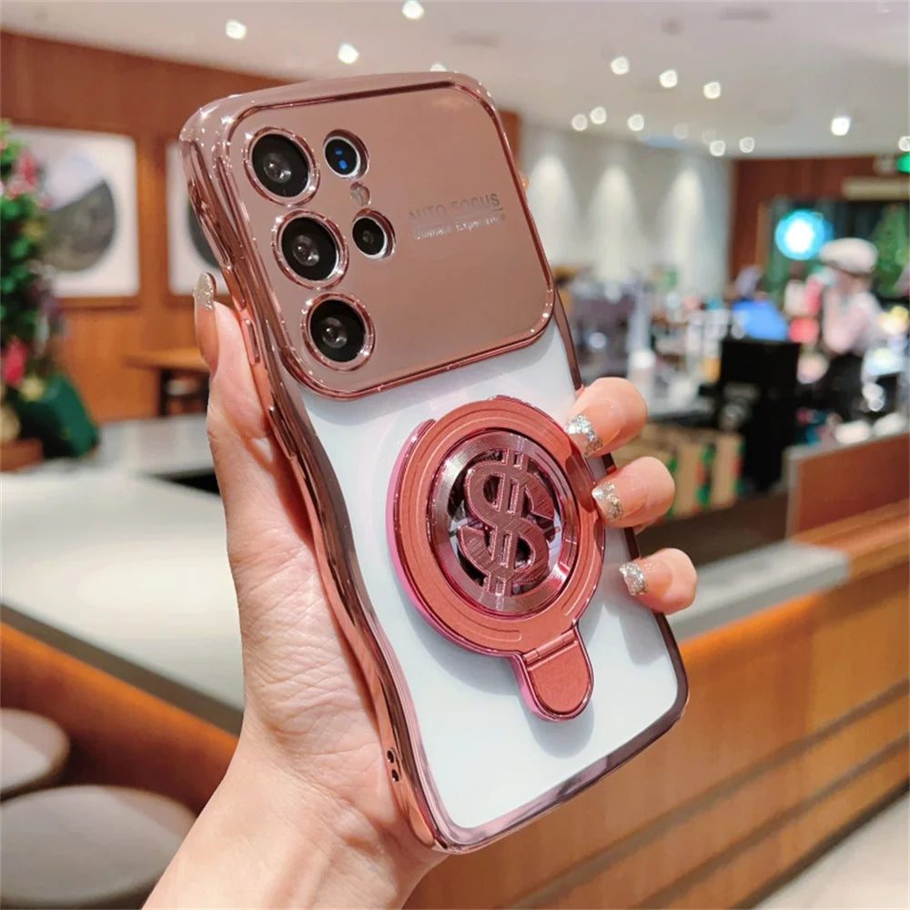 Electroplated money symbol rotating bracket phone case for Samsung