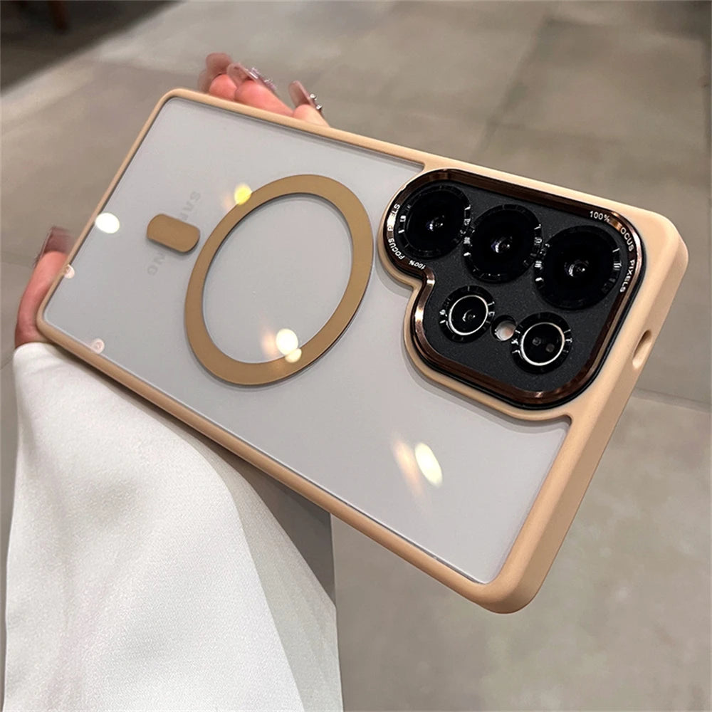 Magnetic Metal Lens Bumper Transparent Case For Samsung