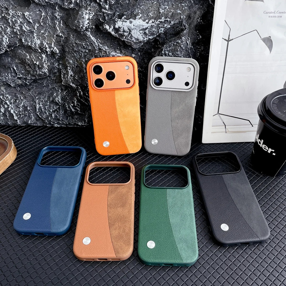 Business Splice Lychee Pattern Leather Fabric Case For iPhone