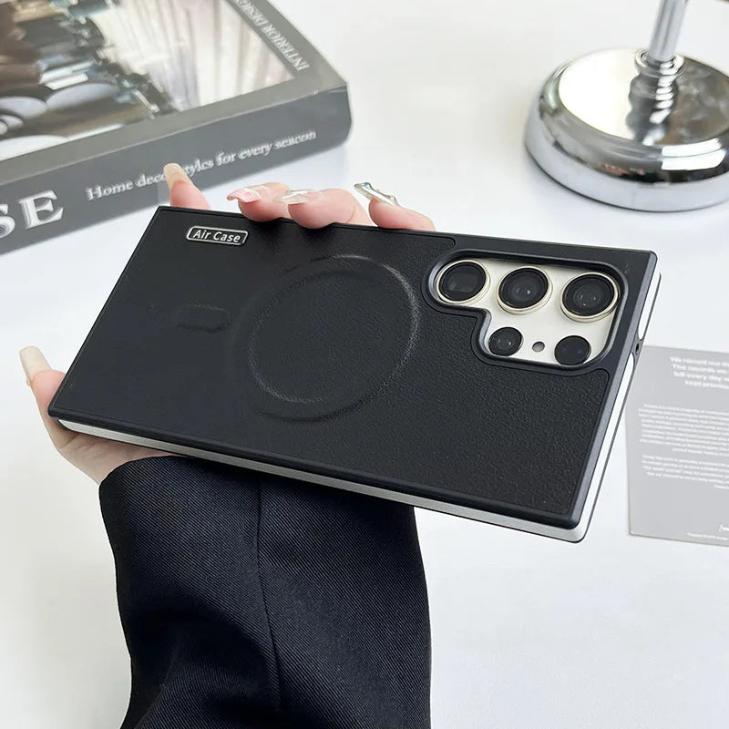 Leather Side Border Colorblock Soft Magsafe Magnetic Case for Samsung