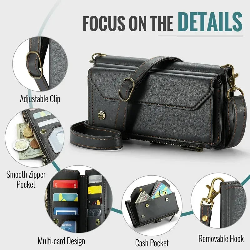 RFID Crossbody Zipper Wallet Book Coque For iPhone