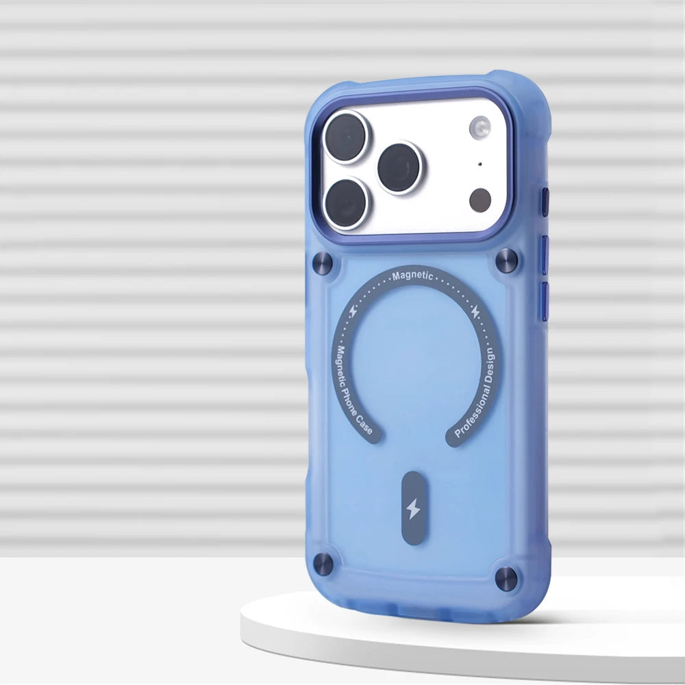 Matte Magnetic Frosted Translucent Anti-fall Case For iPhone Luxury Metal Button