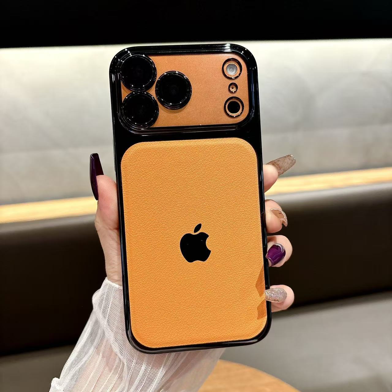 spliced electroplated leather textured  protective case For iPhone