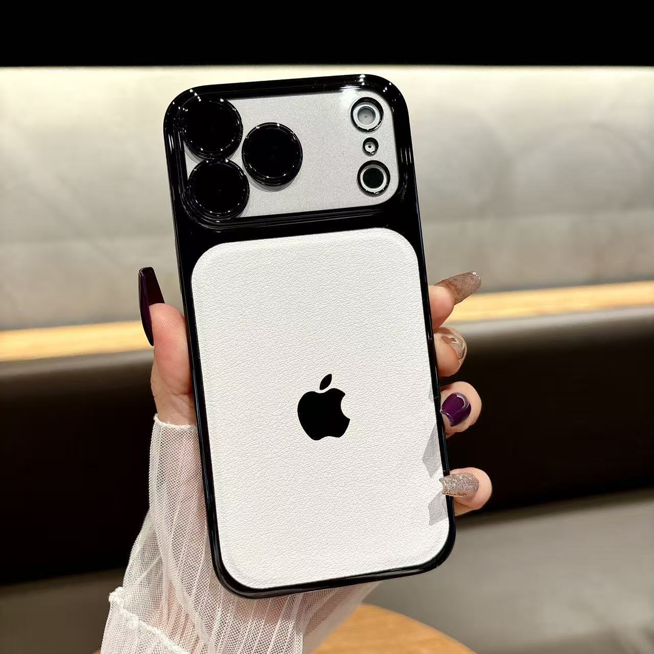 spliced electroplated leather textured  protective case For iPhone