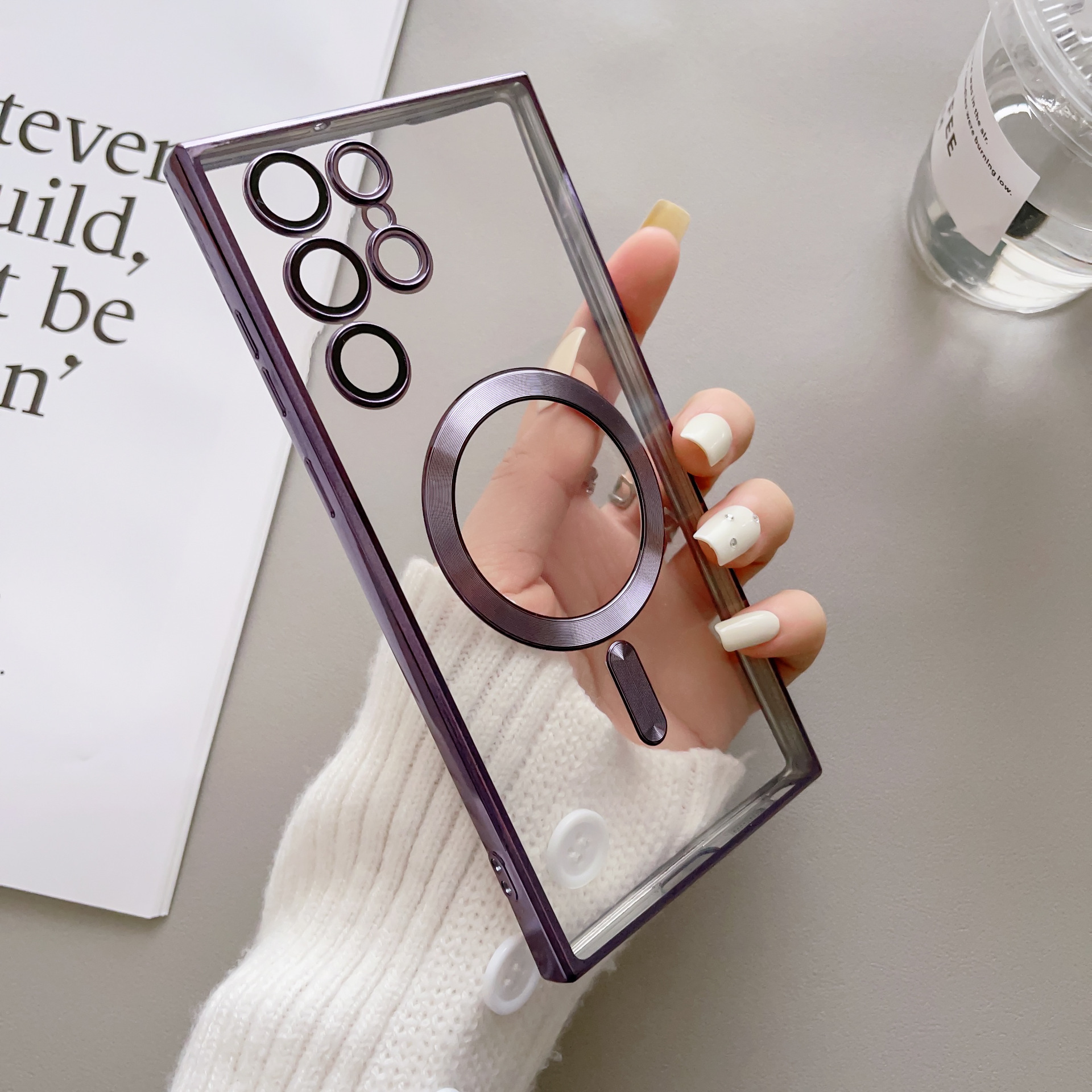 Plated border wireless charging phone case for Samsung