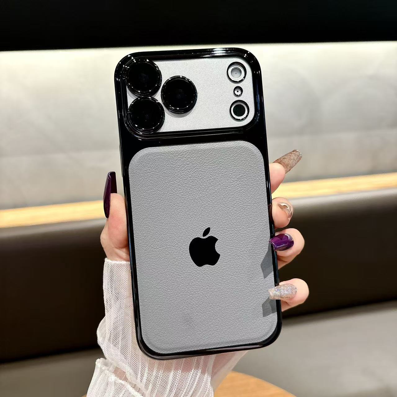 spliced electroplated leather textured  protective case For iPhone