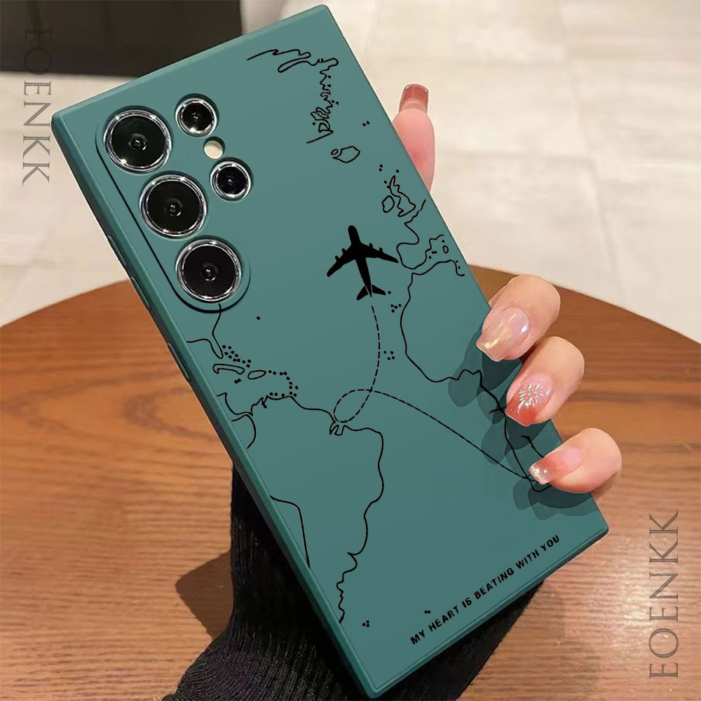 Silicone phone case with airplane route pattern for Samsung