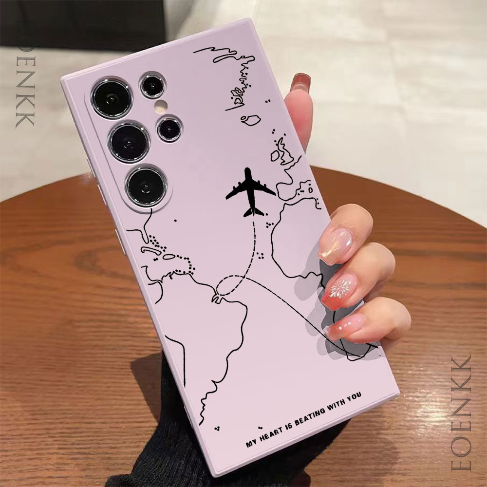 Silicone phone case with airplane route pattern for Samsung