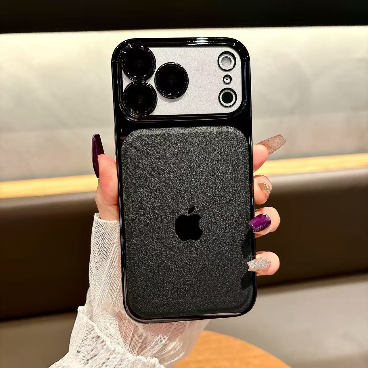 spliced electroplated leather textured  protective case For iPhone