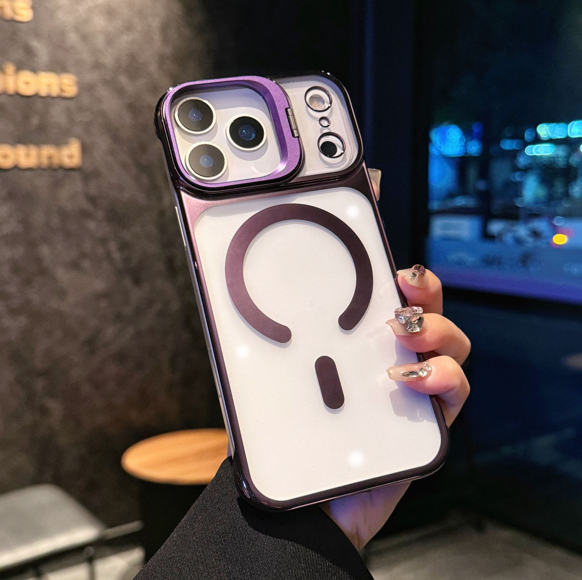 Clear Broderless PC Plating Case for iPhone Hold Lens Bracket