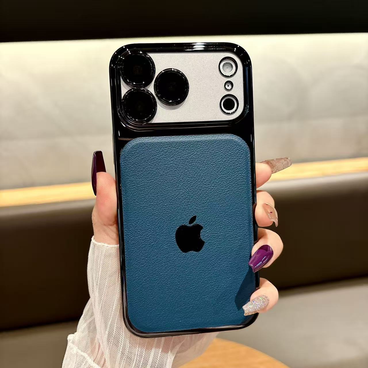 spliced electroplated leather textured  protective case For iPhone